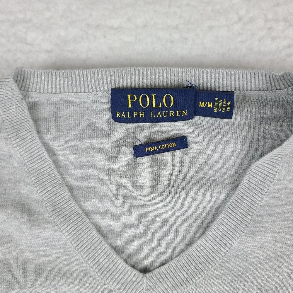 Polo Ralph Lauren Sweater Mens Medium Gray V Neck Pima Cotton Sweatshirt